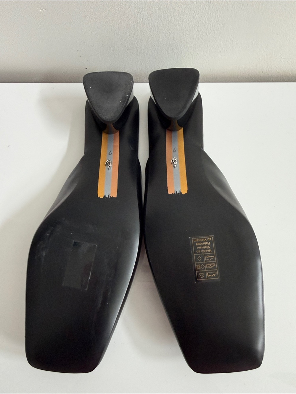 Sam Edelman Black Leather Square-Toe Mules with Gold Accents - Picture 5 of 7